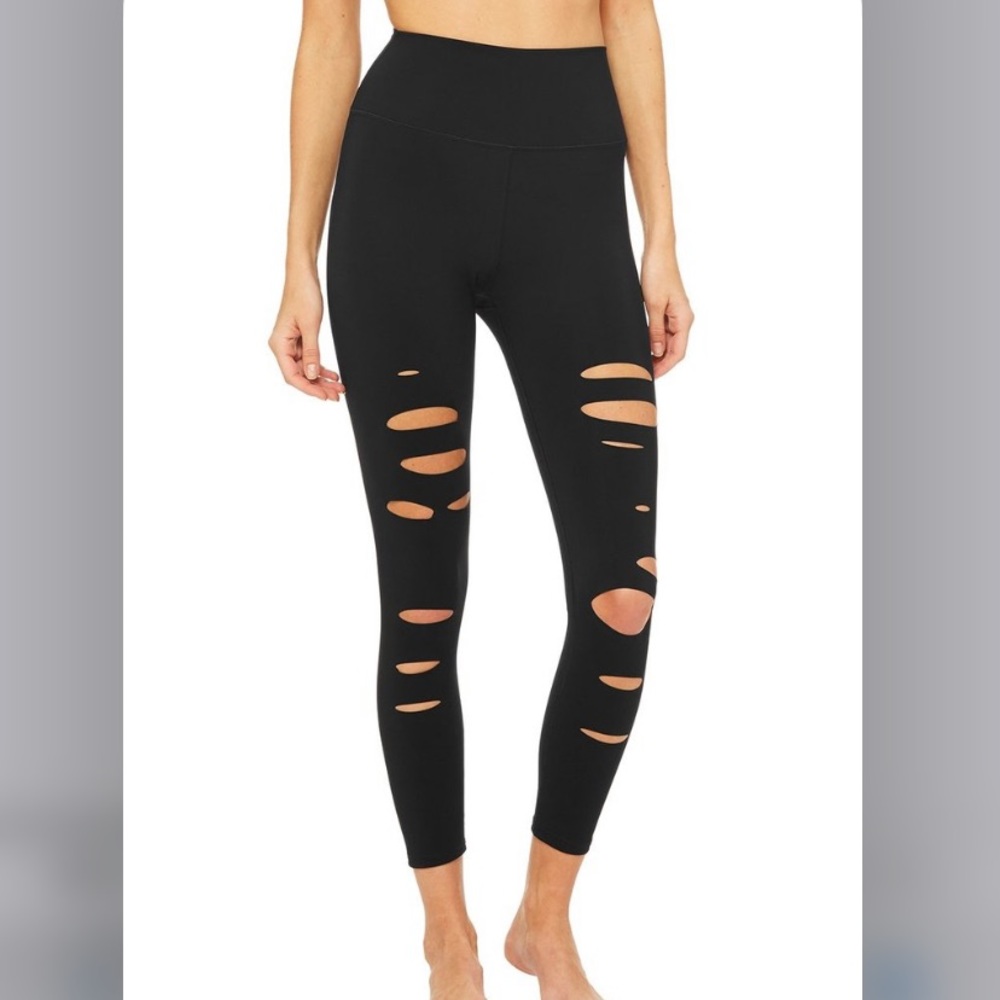 ALO Yoga Ripped Warrior Black High Waisted Legging XS
